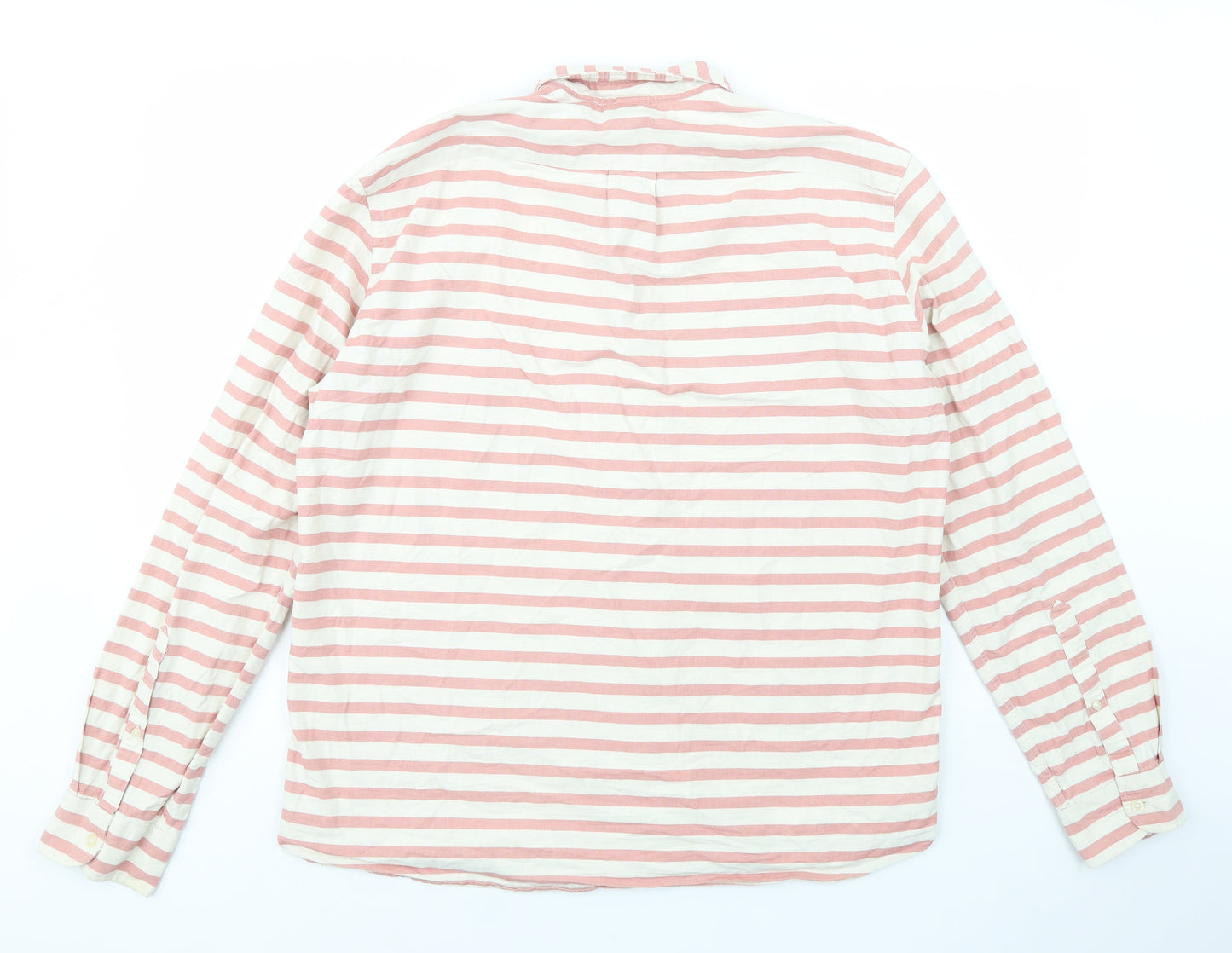 H&M Mens Ivory Striped Cotton  Button-Up Size L Collared Button