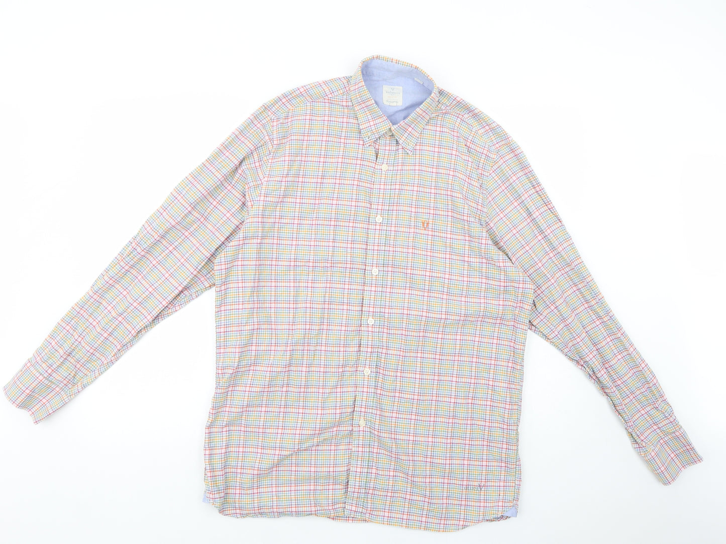 Vedoneire Mens Multicoloured Plaid Cotton  Button-Up Size M Collared Button