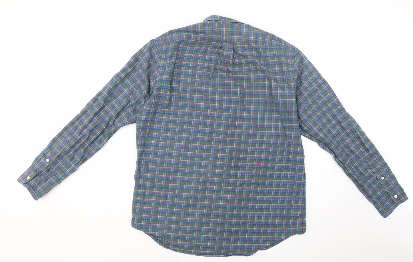 Ralph Lauren` Mens Green Plaid Cotton  Button-Up Size L Collared Button