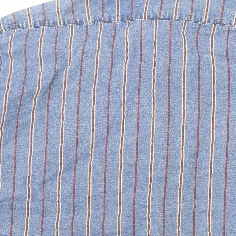 ASOS Mens Blue Striped Cotton  Button-Up Size L Collared Button