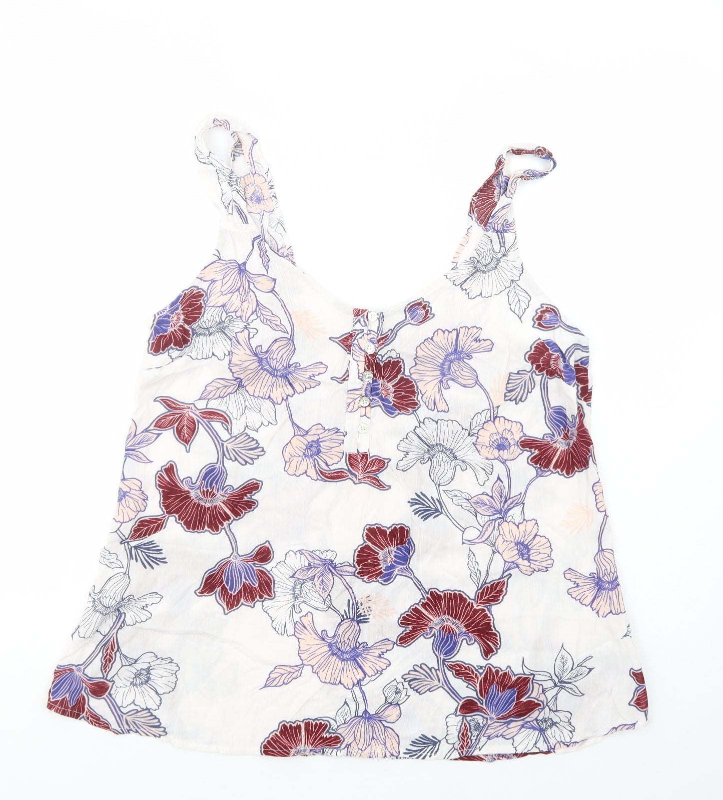 NEXT Womens White Floral Viscose Basic Tank Size 14 Scoop Neck