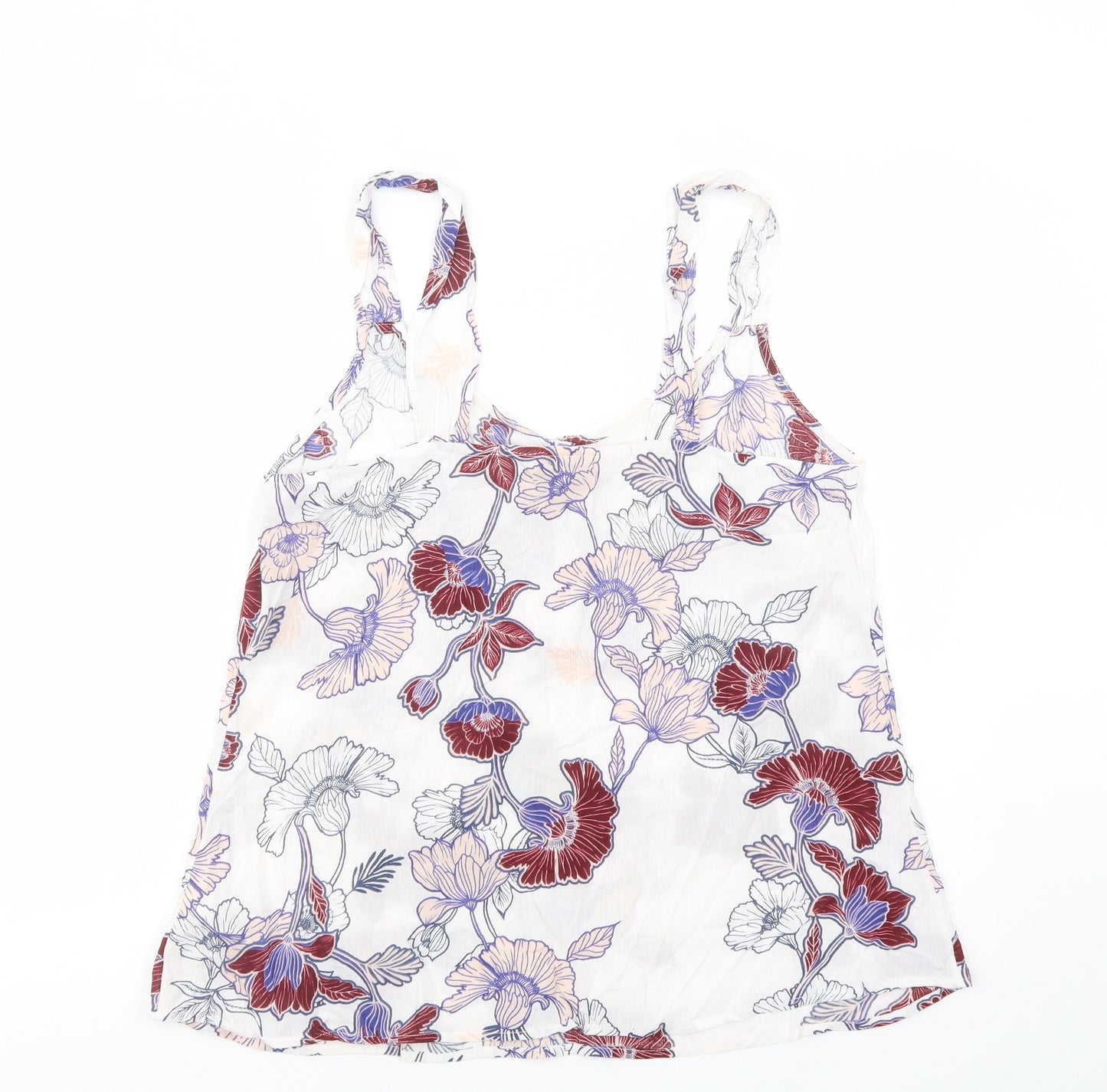 NEXT Womens White Floral Viscose Basic Tank Size 14 Scoop Neck