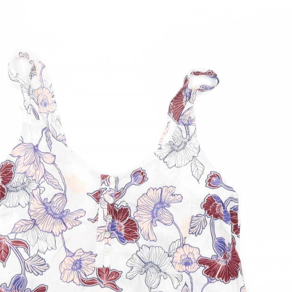 NEXT Womens White Floral Viscose Basic Tank Size 14 Scoop Neck