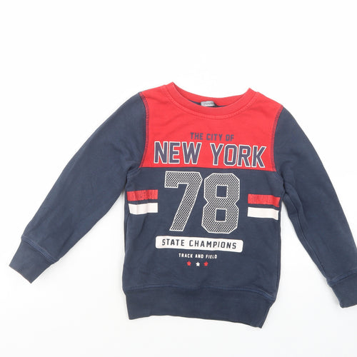 George Boys Blue Colourblock Cotton Pullover Sweatshirt Size 4-5 Years  Pullover - New York
