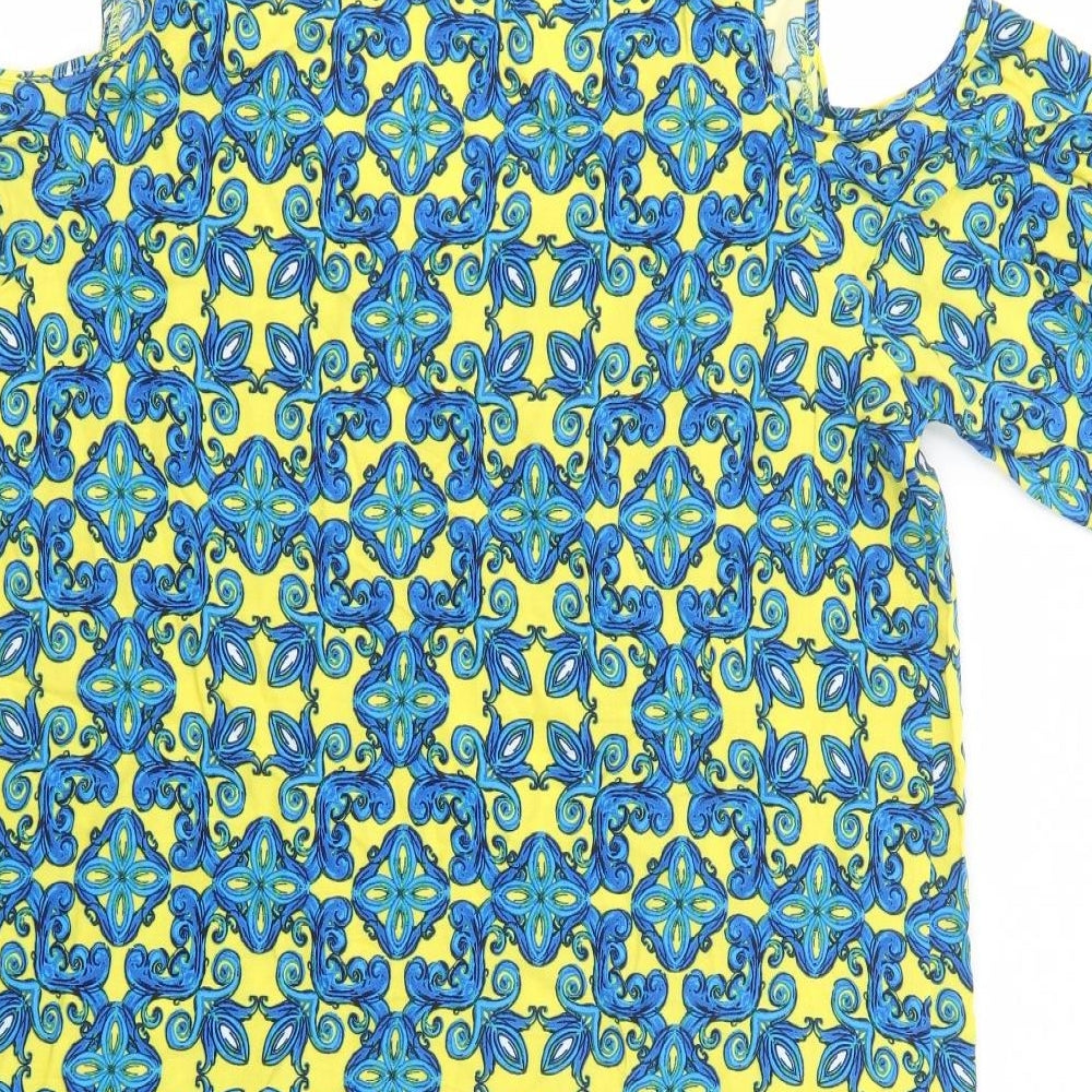 Matalan Womens Yellow Paisley Viscose Shift  Size 16  V-Neck Pullover