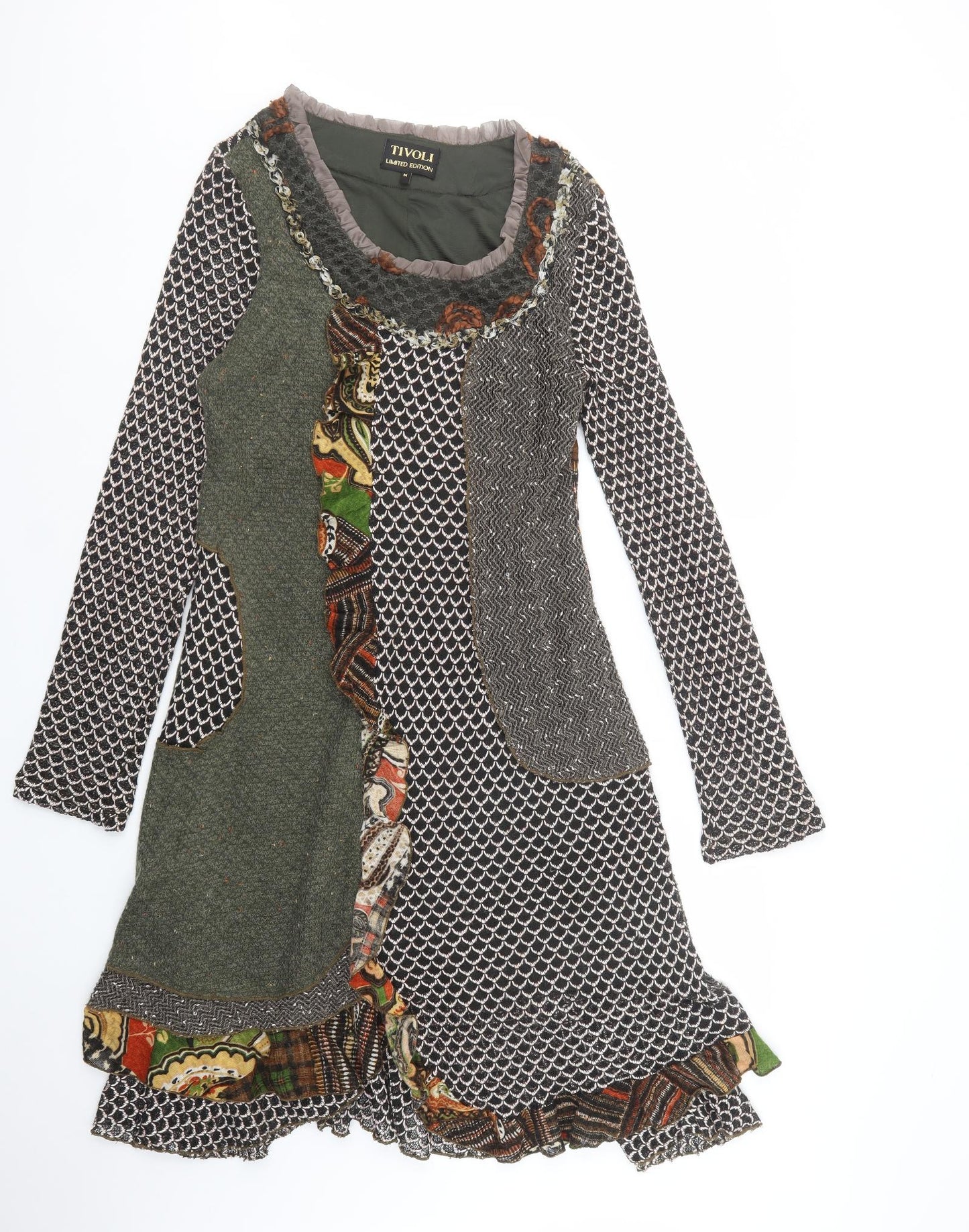 Tivoli Womens Multicoloured Geometric Acrylic Jumper Dress  Size M  Scoop Neck Pullover