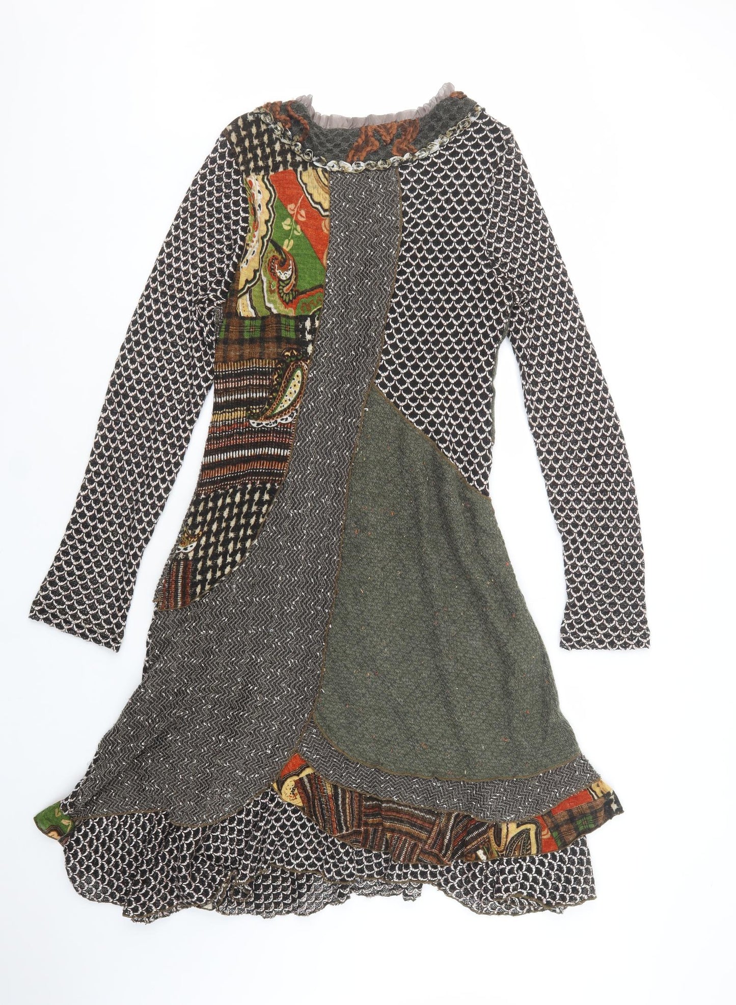 Tivoli Womens Multicoloured Geometric Acrylic Jumper Dress  Size M  Scoop Neck Pullover