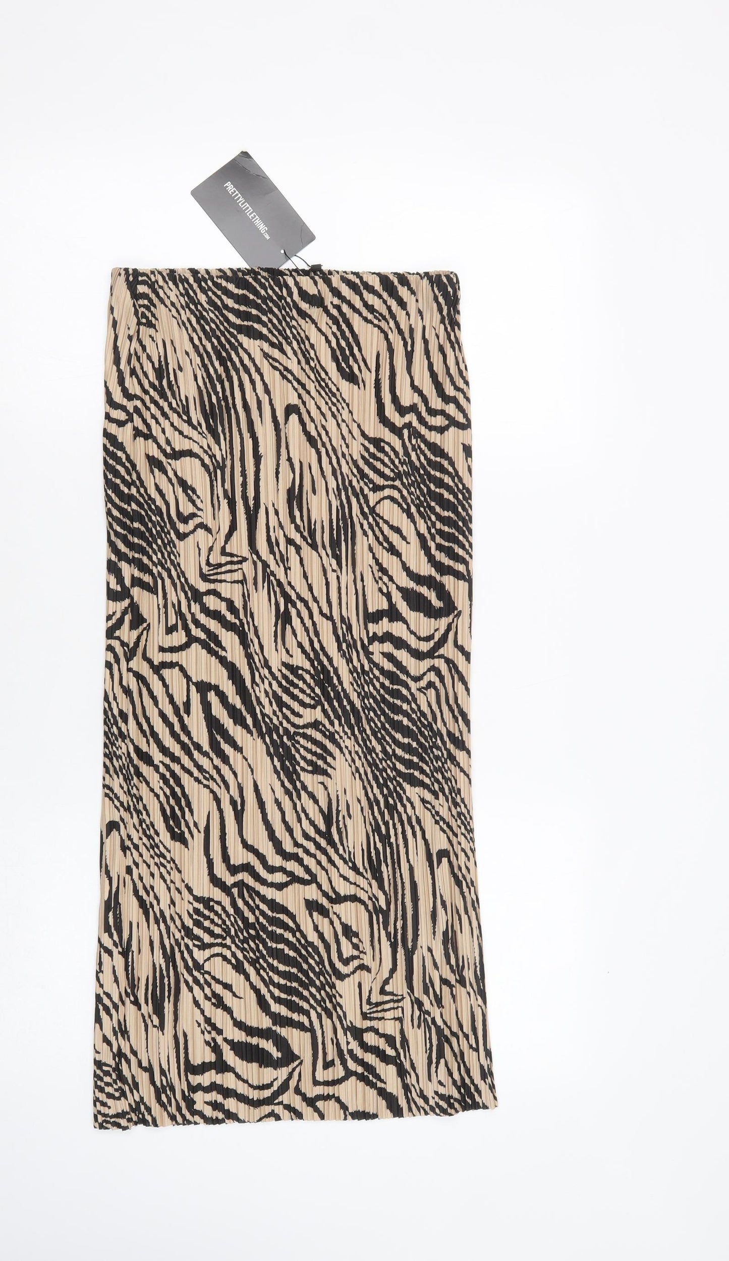 PRETTYLITTLETHING Womens Beige Animal Print Polyester Pleated Skirt Size 12