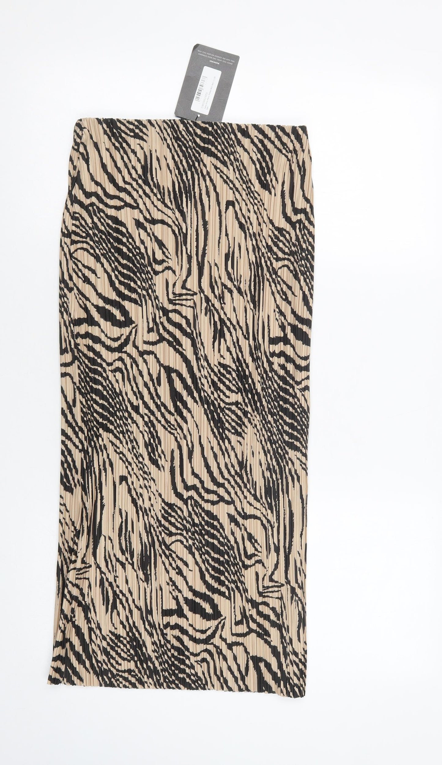PRETTYLITTLETHING Womens Beige Animal Print Polyester Pleated Skirt Size 12