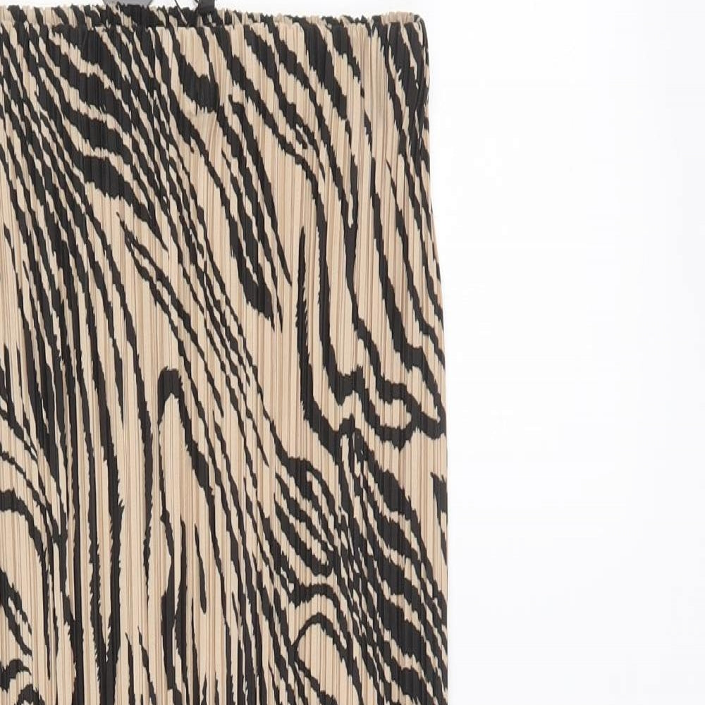 PRETTYLITTLETHING Womens Beige Animal Print Polyester Pleated Skirt Size 12