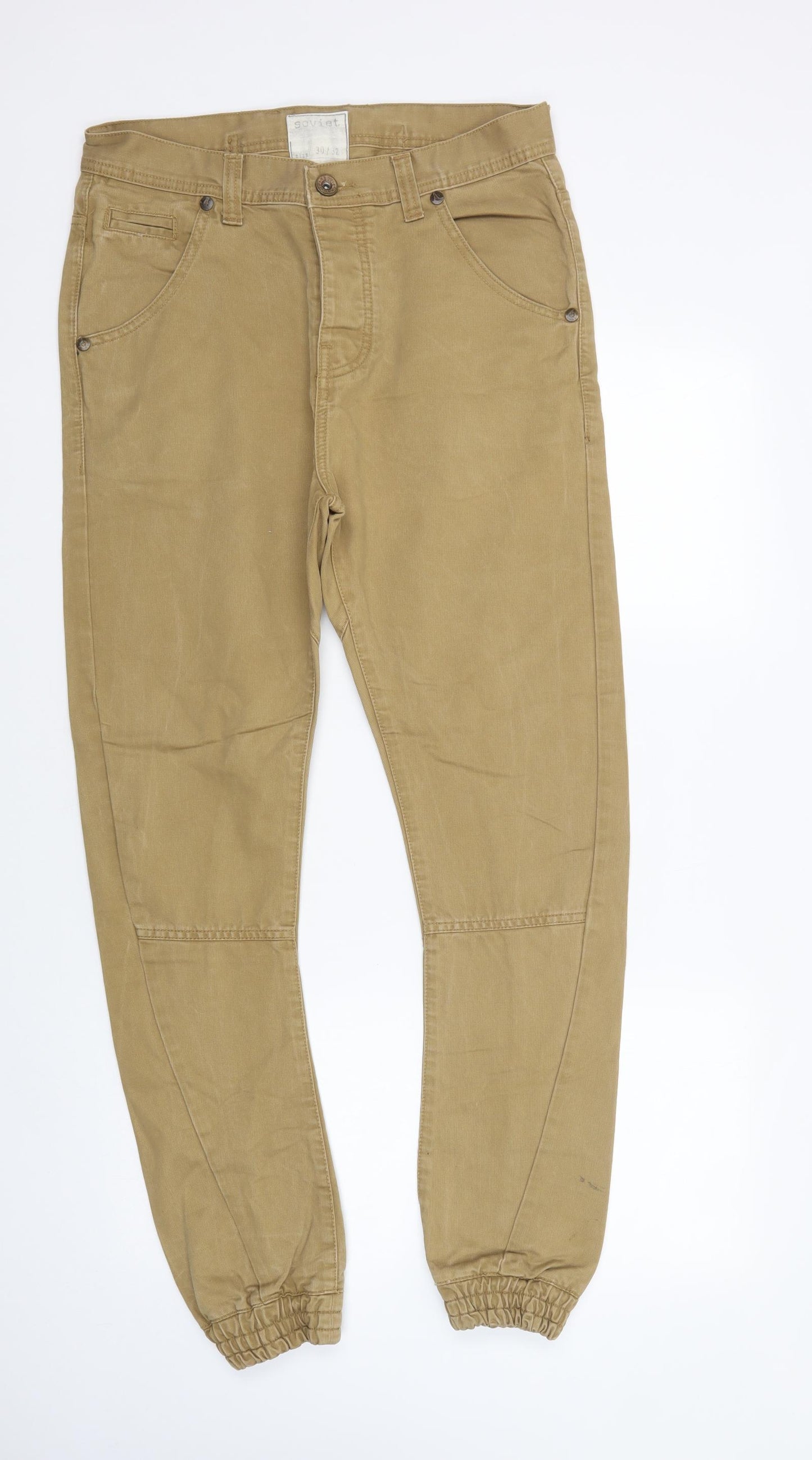 Soviet Mens Beige  Cotton Skinny Jeans Size 30 in L32 in Regular Button