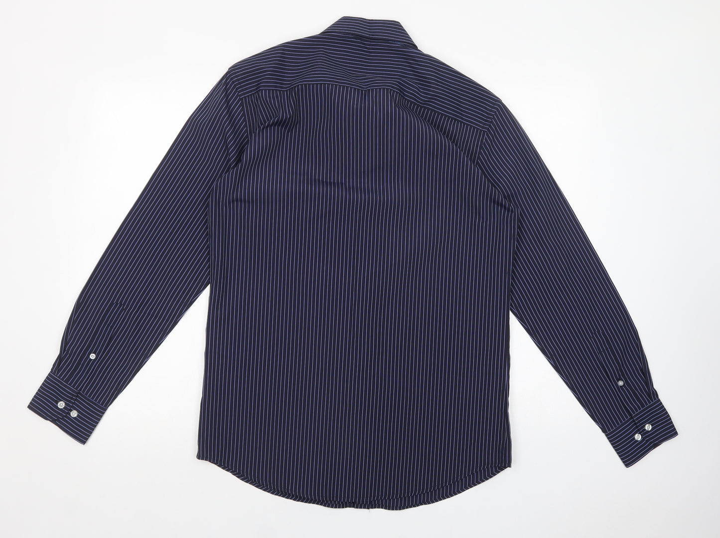 Lloyd Attree & Smith Mens Blue Striped Polyester  Dress Shirt Size 15 Collared Button