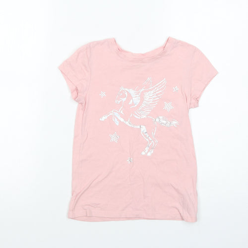 Gap Girls Pink  Cotton Basic T-Shirt Size 8-9 Years Crew Neck Pullover - Unicorn
