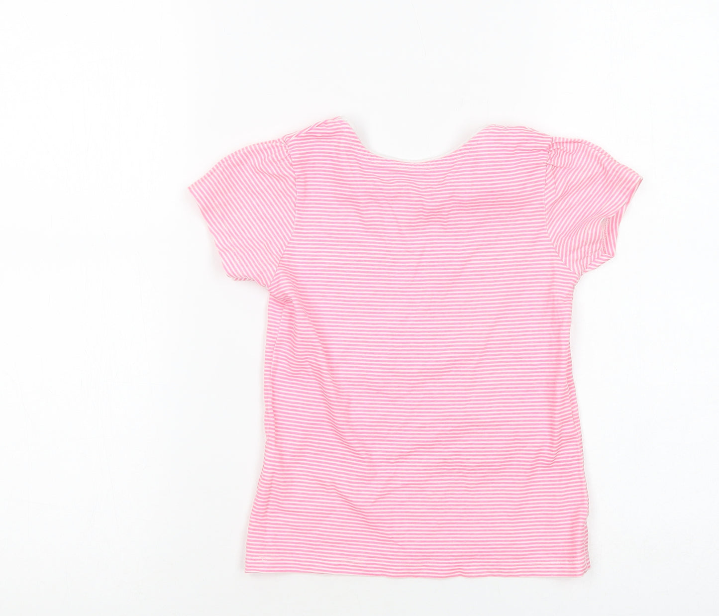 Primark Girls Pink Striped Cotton Basic T-Shirt Size 6-7 Years Crew Neck Pullover - Stars