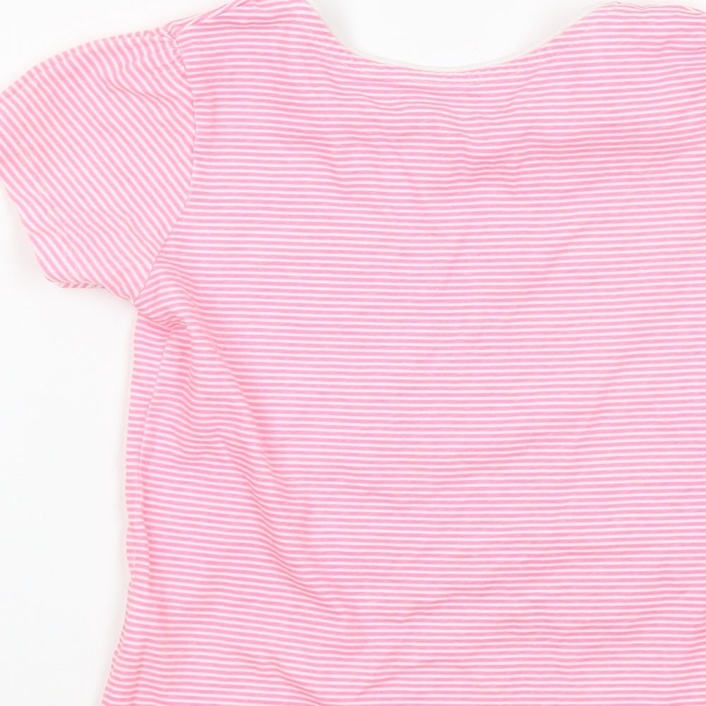 Primark Girls Pink Striped Cotton Basic T-Shirt Size 6-7 Years Crew Neck Pullover - Stars