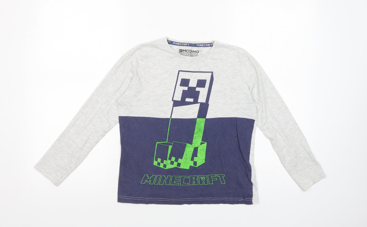 Primark Boys Grey  Cotton Pullover T-Shirt Size 9-10 Years Crew Neck Pullover - Minecraft