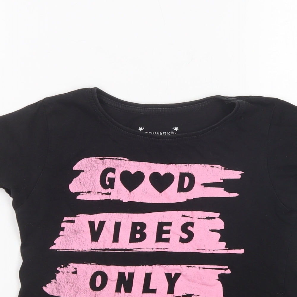 Primark Girls Black  Cotton Basic T-Shirt Size 9-10 Years Crew Neck Pullover - Good Vibes Only
