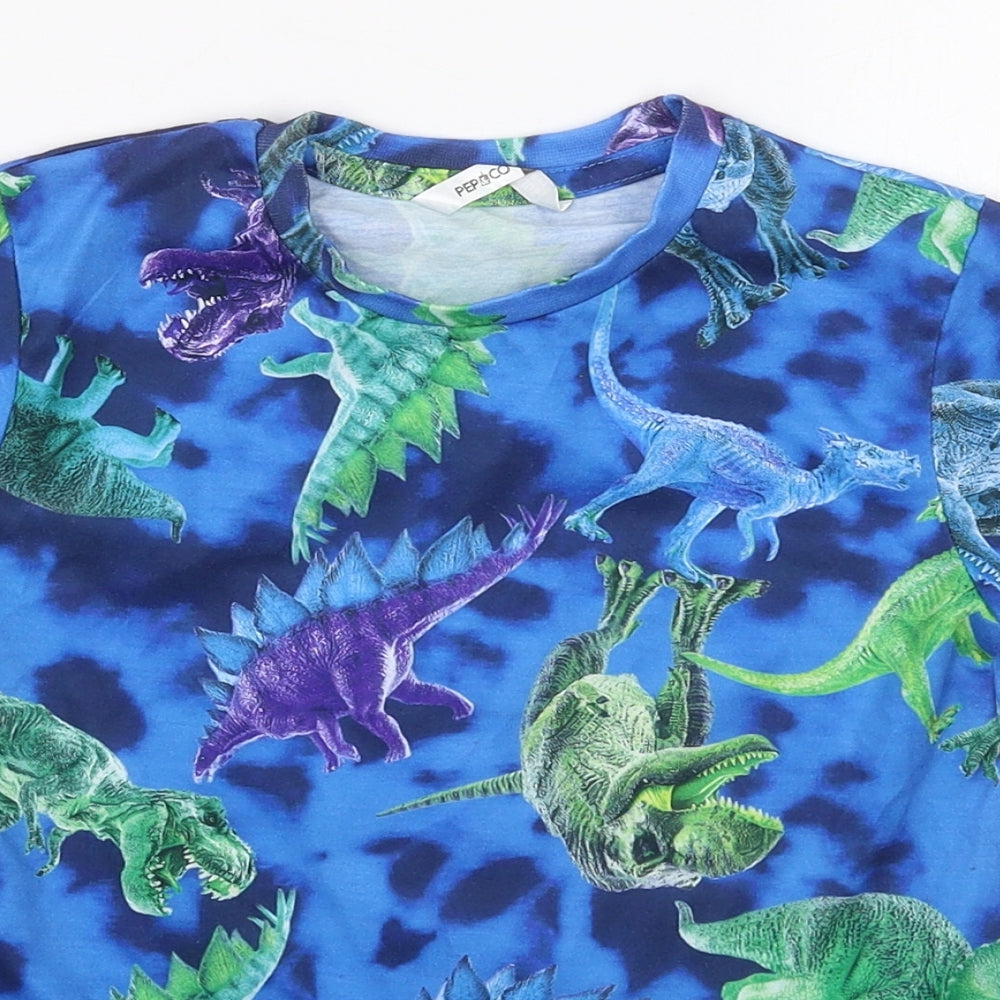 Pep&Co Boys Blue  Polyester Basic T-Shirt Size 5-6 Years Crew Neck Pullover - Dinosaurs
