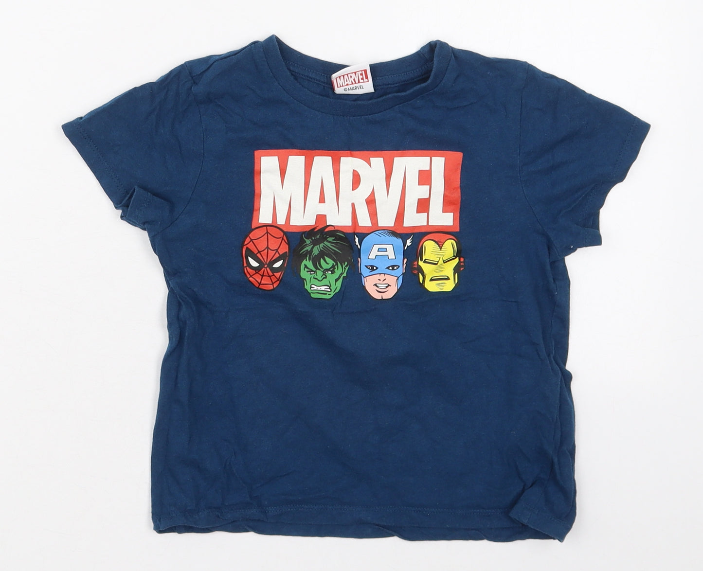 Pep&Co Boys Blue  Cotton Basic T-Shirt Size 5-6 Years Crew Neck Pullover - Marvel