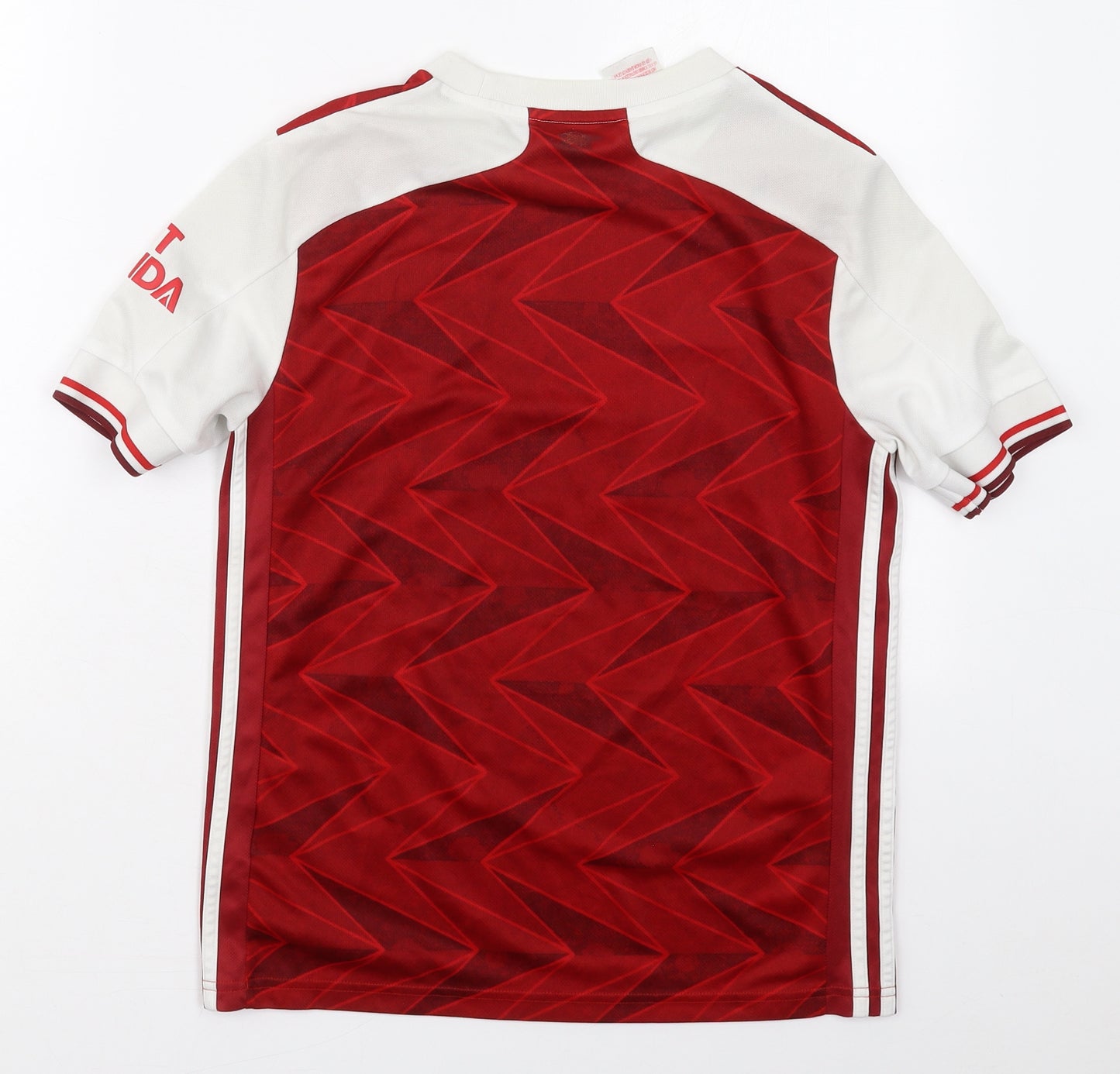 adidas Boys Red Geometric Polyester Basic T-Shirt Size 13-14 Years Crew Neck Pullover - Arsenal Fly Emirates