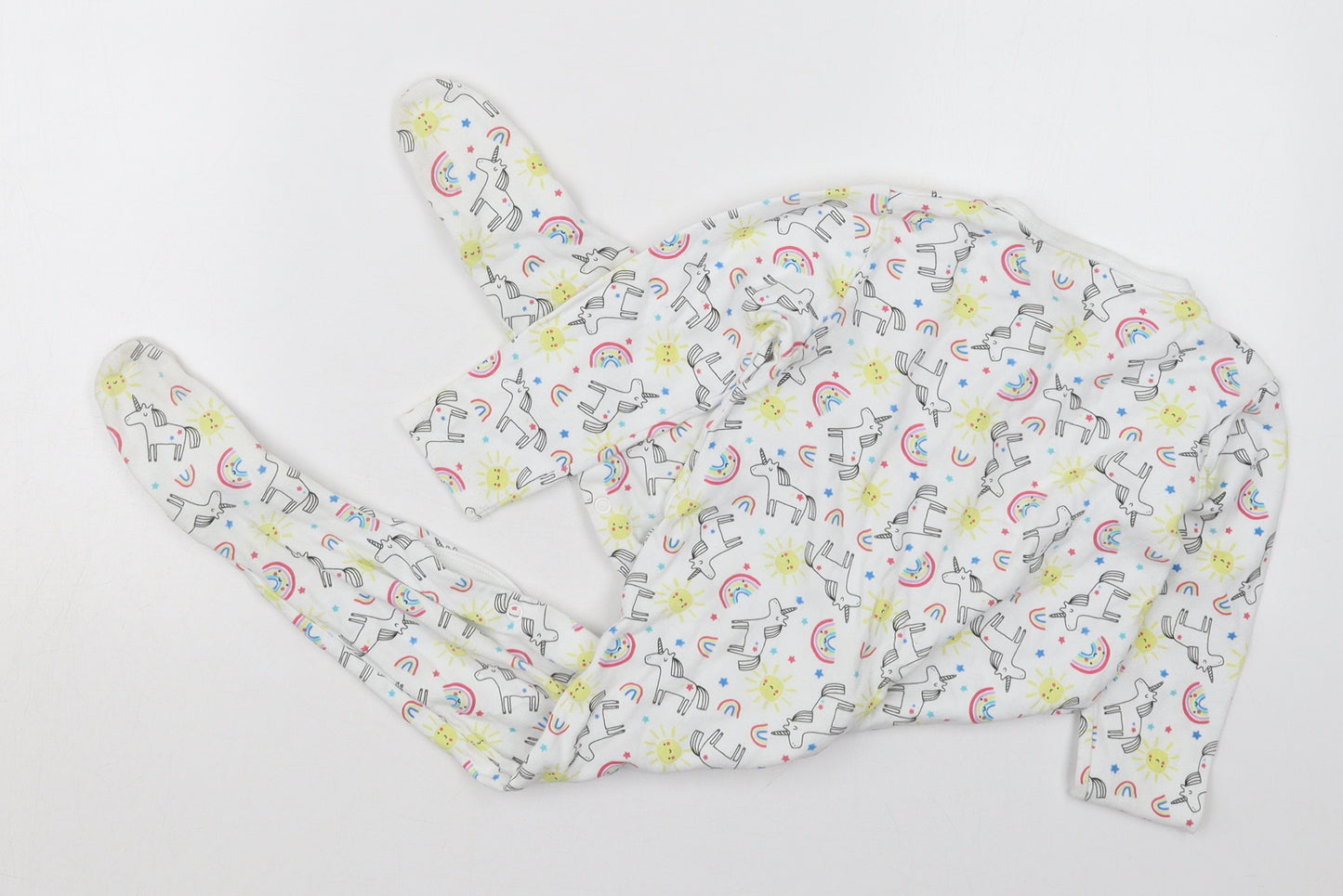 Primark Girls White Solid Cotton Cami One Piece Size 18-24 Months  Button - Unicorns