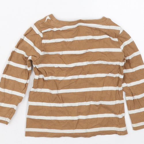 M&Co Boys Beige Striped Cotton Basic T-Shirt Size 18-24 Months Crew Neck Pullover