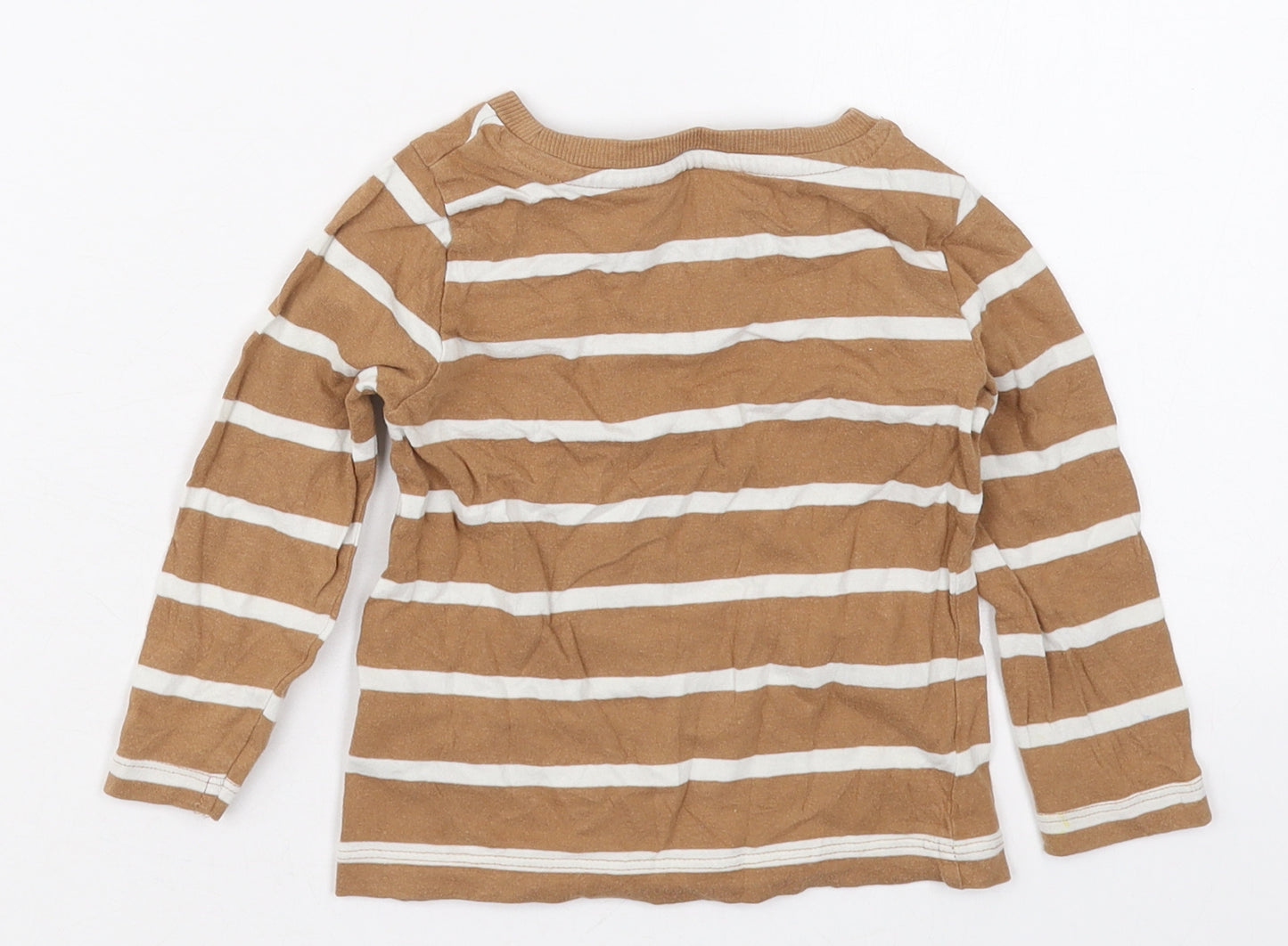 M&Co Boys Beige Striped Cotton Basic T-Shirt Size 18-24 Months Crew Neck Pullover