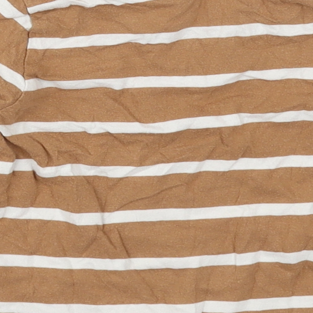 M&Co Boys Beige Striped Cotton Basic T-Shirt Size 18-24 Months Crew Neck Pullover