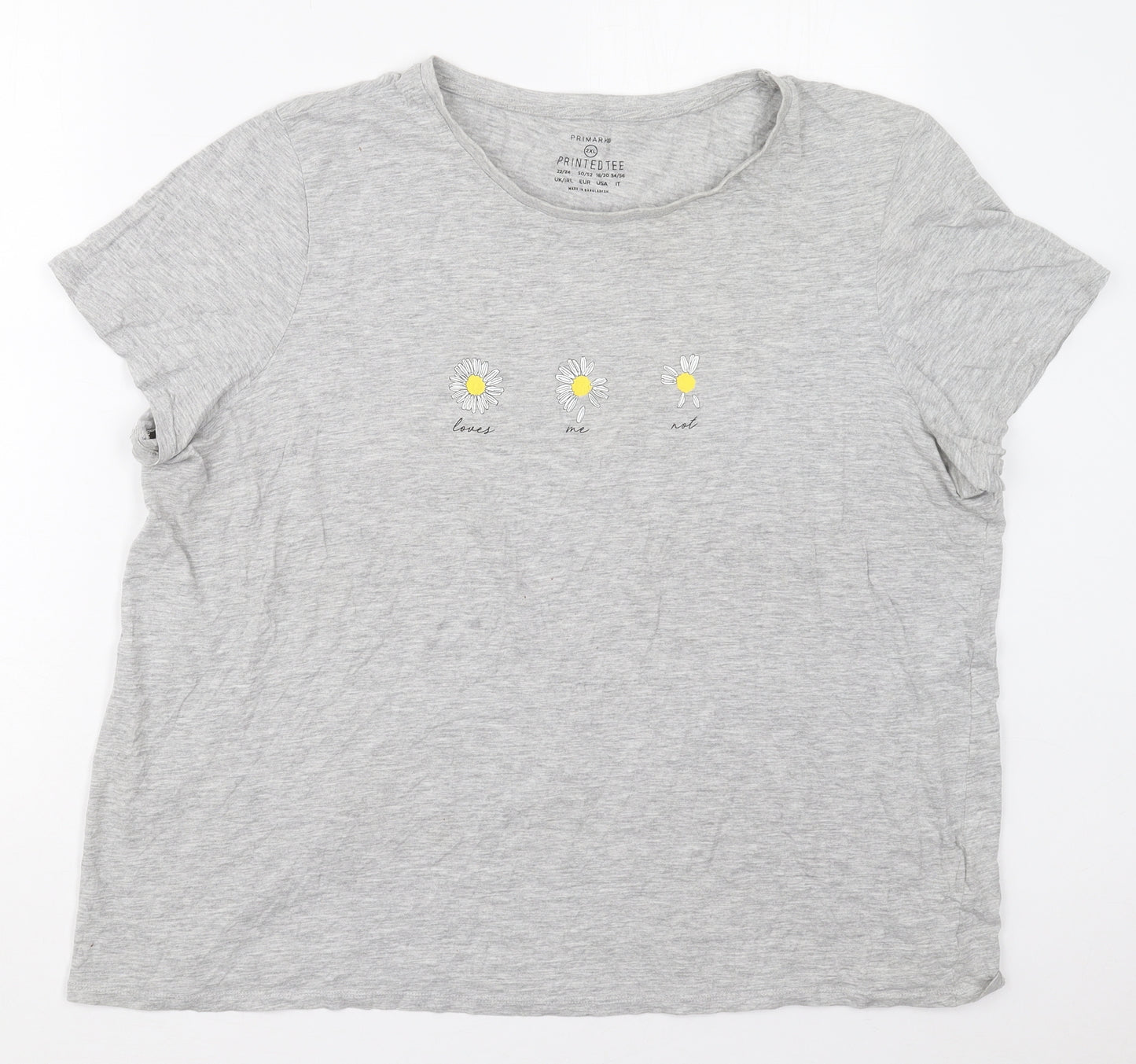 Primark Womens Grey  Cotton Basic T-Shirt Size 22 Round Neck - Daisies Love Me Not