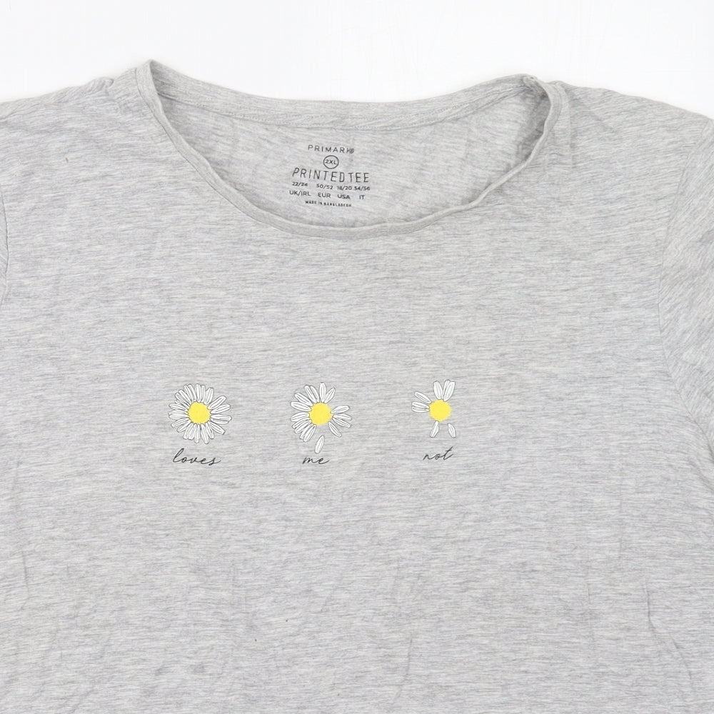 Primark Womens Grey  Cotton Basic T-Shirt Size 22 Round Neck - Daisies Love Me Not
