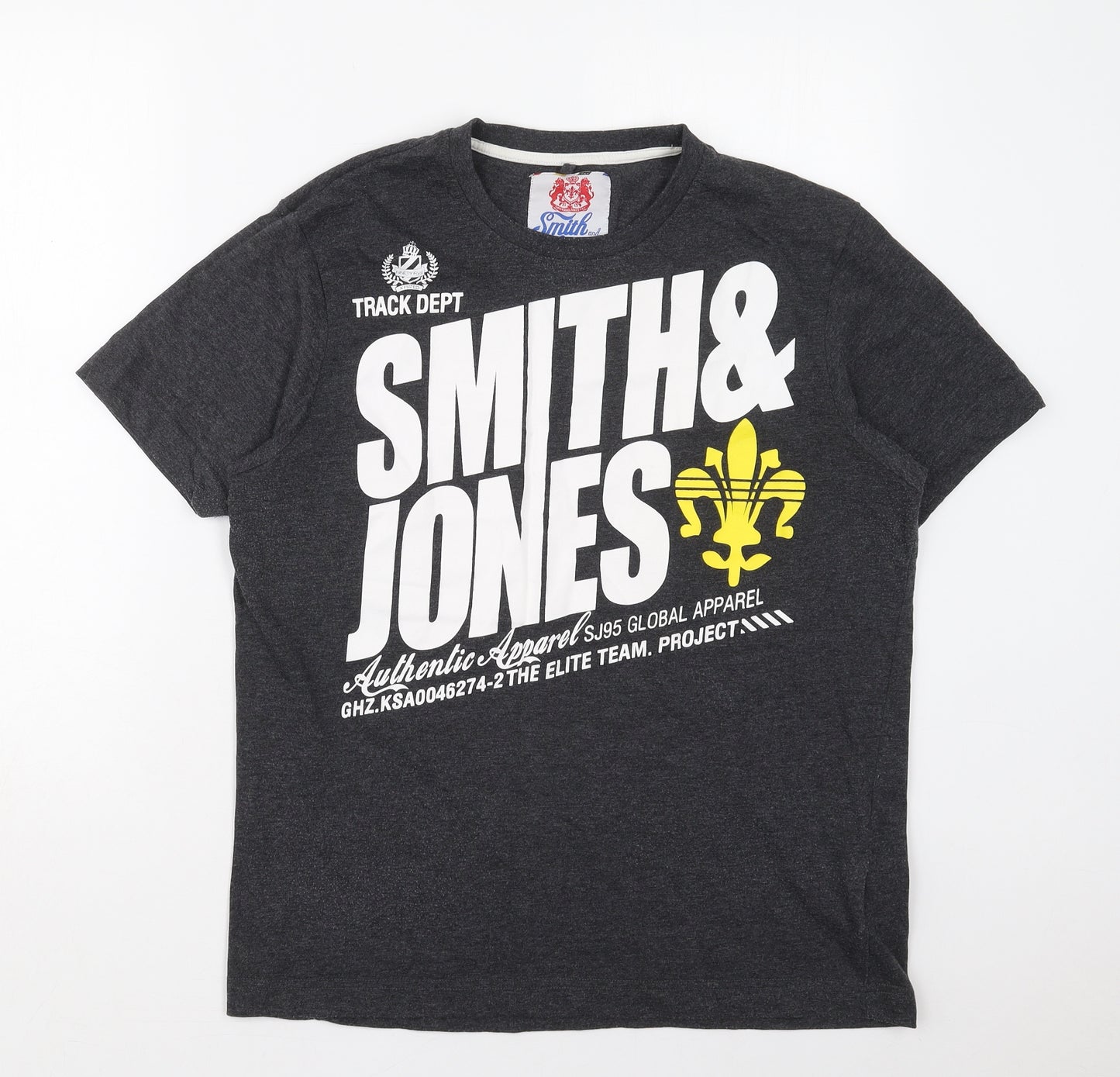 Smith & Jones Mens Grey  Polyester  T-Shirt Size L Crew Neck