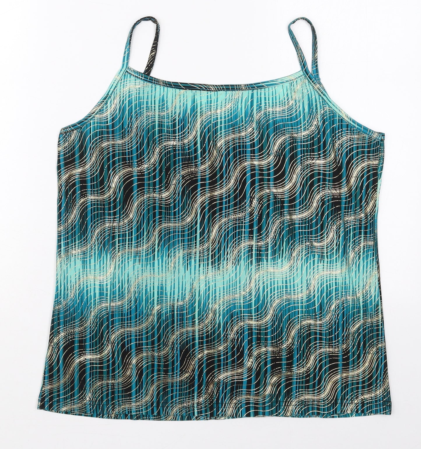 Preworn Womens Blue Geometric Polyester Basic Tank Size L Scoop Neck