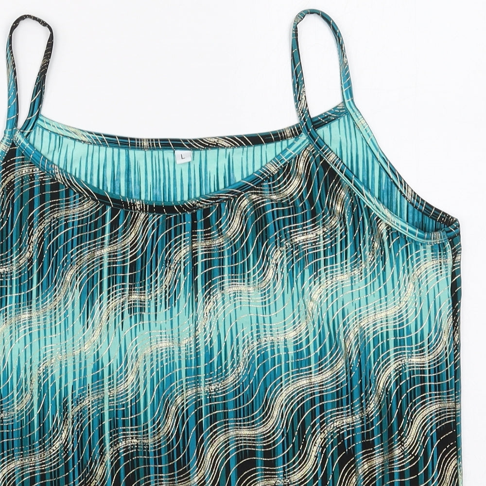 Preworn Womens Blue Geometric Polyester Basic Tank Size L Scoop Neck