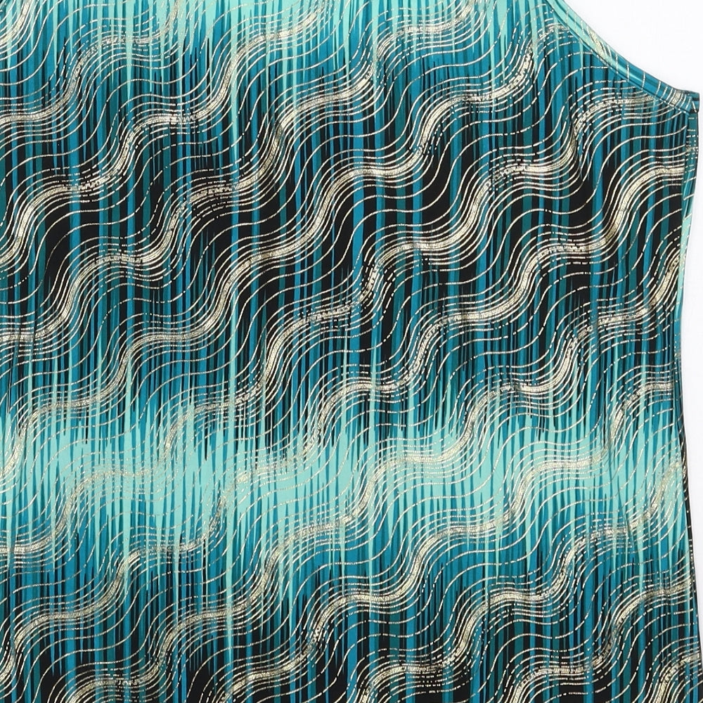 Preworn Womens Blue Geometric Polyester Basic Tank Size L Scoop Neck