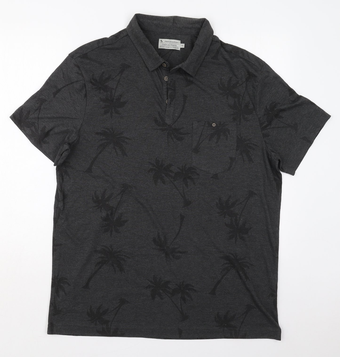 TU Mens Grey  Cotton  Polo Size XL Collared Pullover - Palm Trees