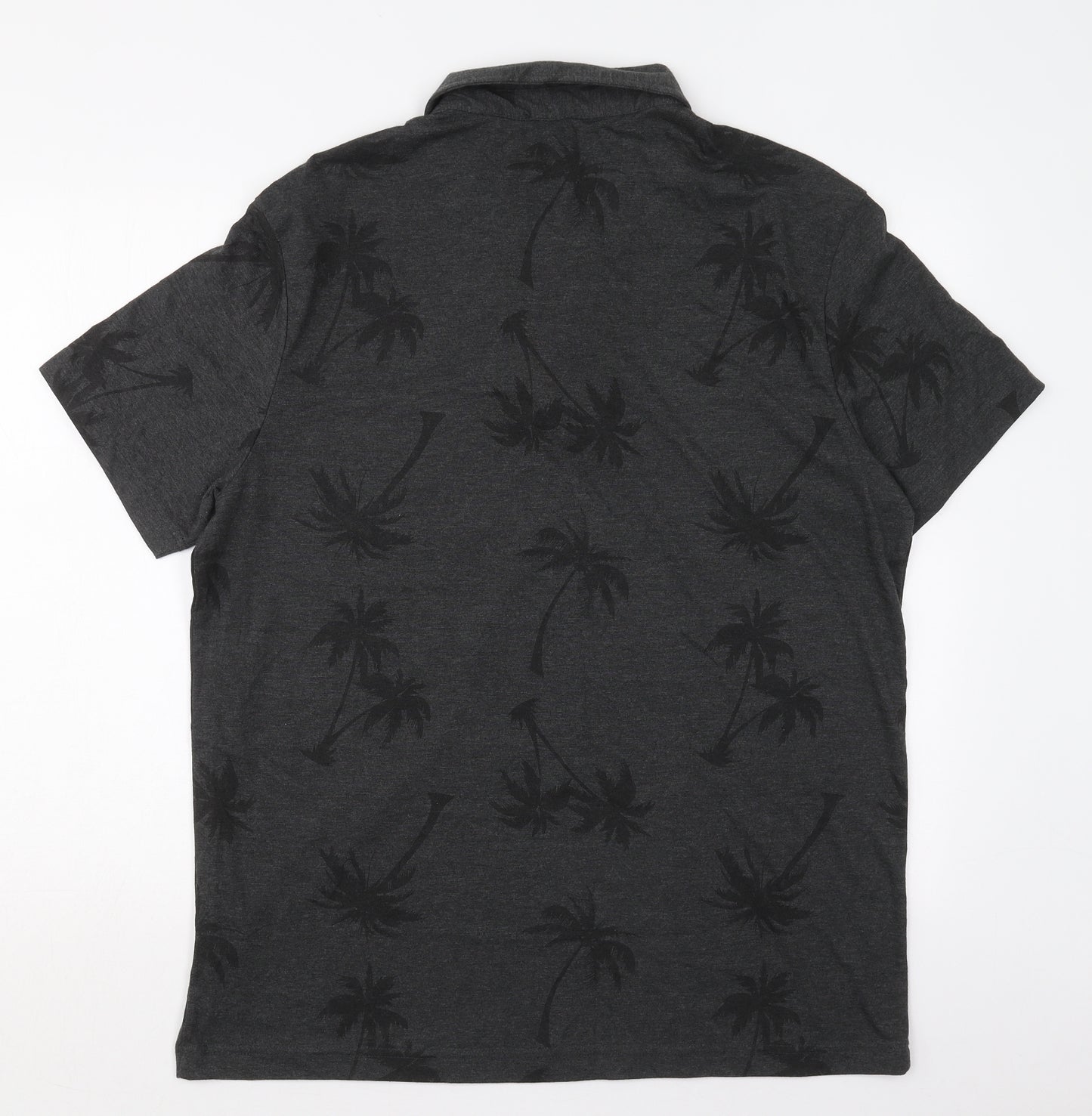 TU Mens Grey  Cotton  Polo Size XL Collared Pullover - Palm Trees