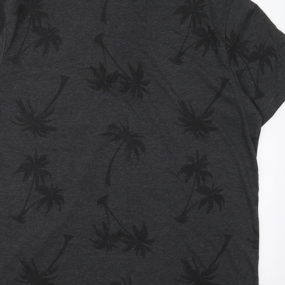 TU Mens Grey  Cotton  Polo Size XL Collared Pullover - Palm Trees