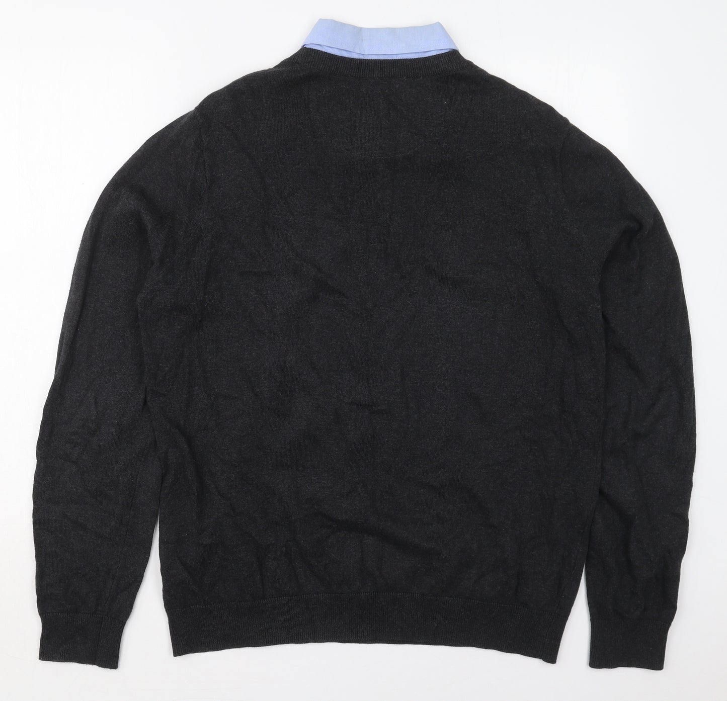 F&F Mens Grey Collared  Cotton Pullover Jumper Size L