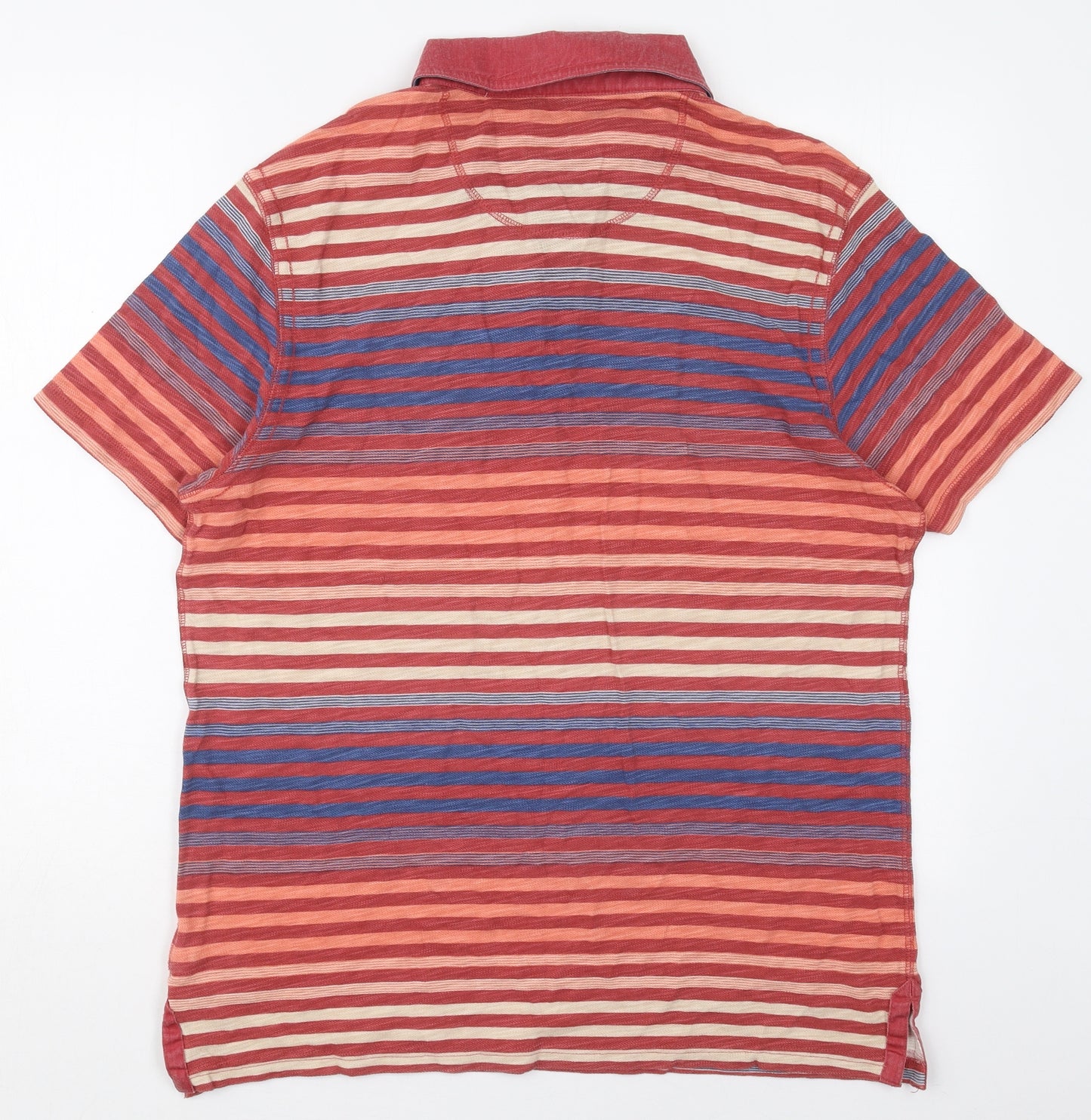Marks and Spencer Mens Red Striped Cotton  Polo Size L Collared Pullover