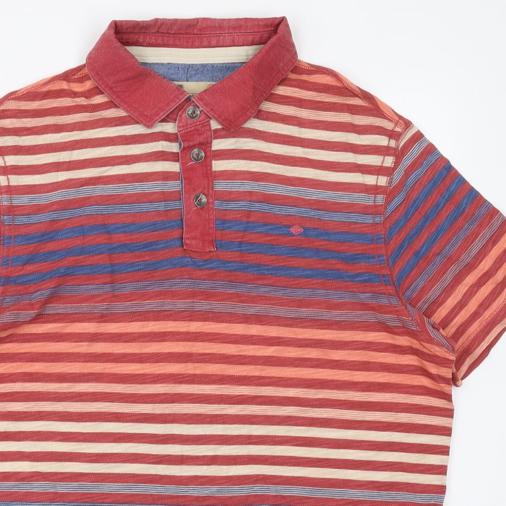 Marks and Spencer Mens Red Striped Cotton  Polo Size L Collared Pullover