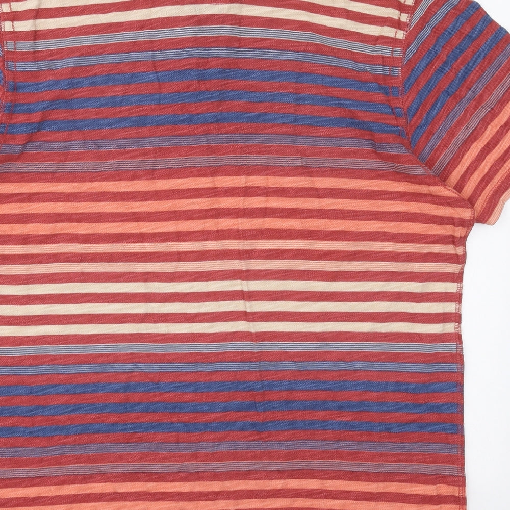 Marks and Spencer Mens Red Striped Cotton  Polo Size L Collared Pullover