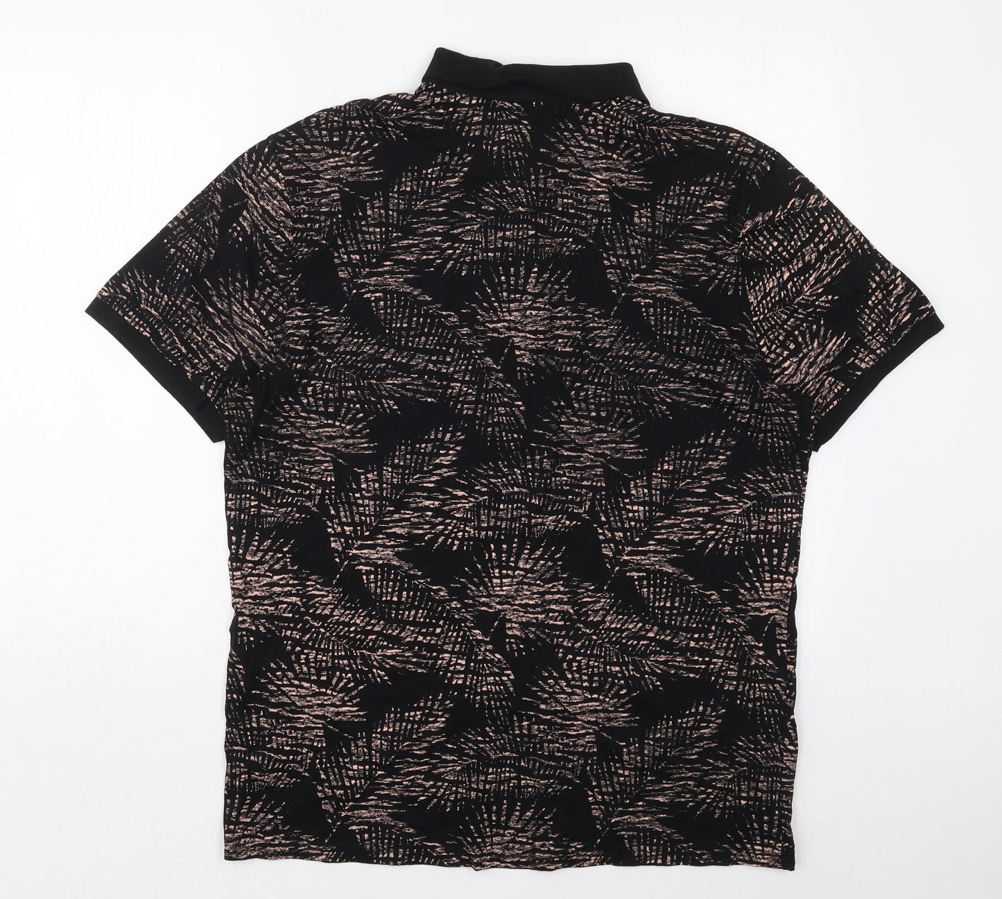 F&F Mens Black  Cotton  Polo Size L Collared Pullover - Leaf Prints