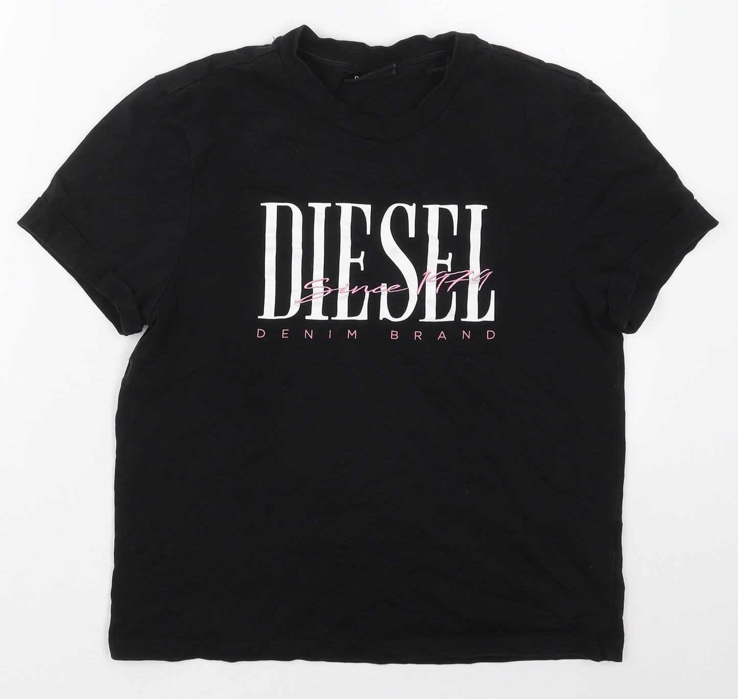 Diesel Womens Black  Cotton Basic T-Shirt Size M Crew Neck