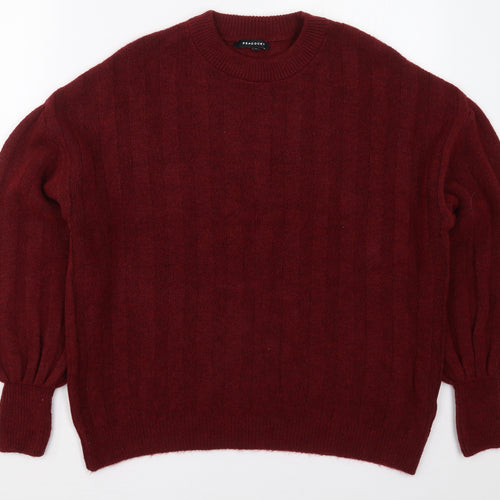Peacocks Womens Red Crew Neck  Acrylic Pullover Jumper Size M