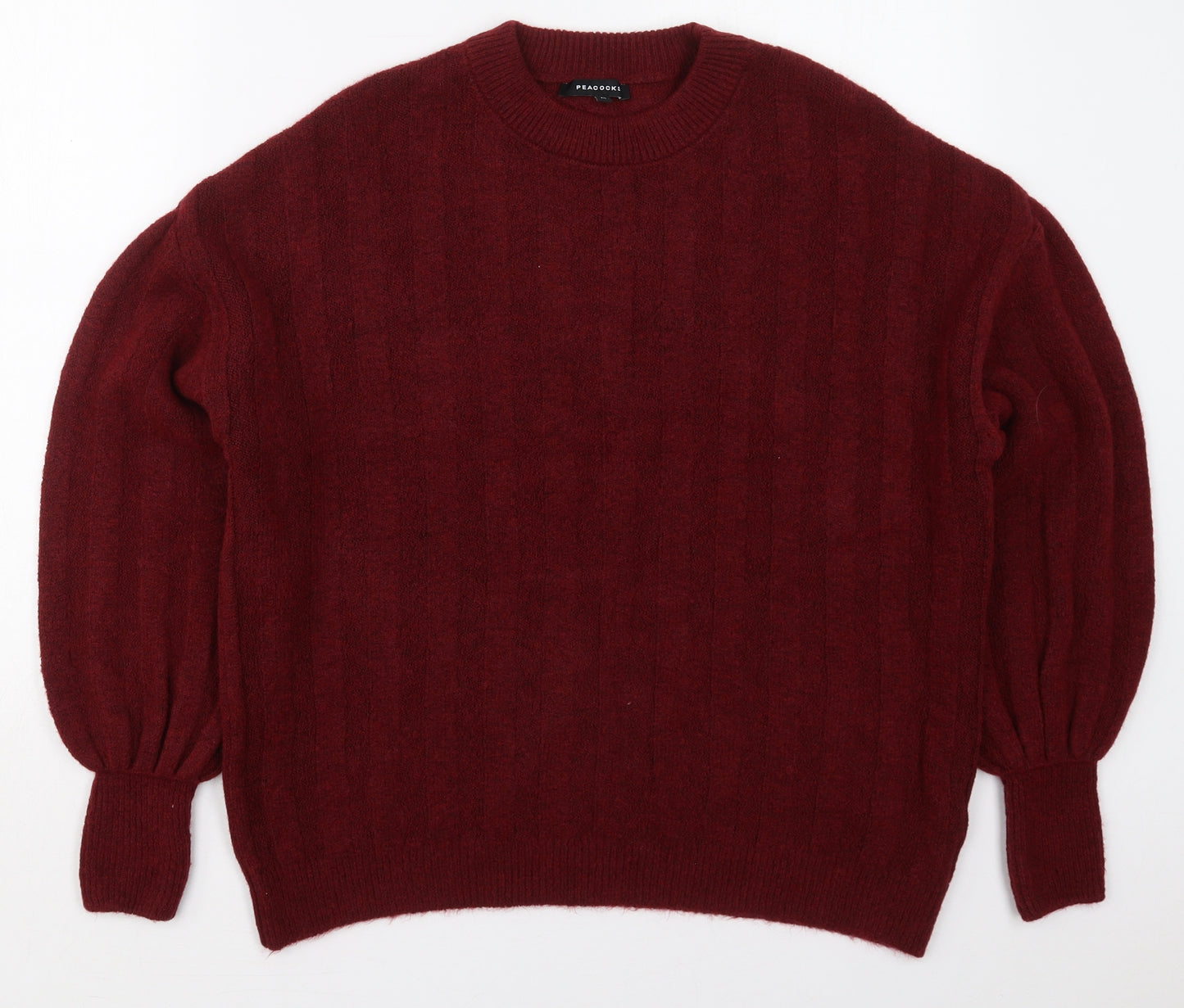 Peacocks Womens Red Crew Neck  Acrylic Pullover Jumper Size M