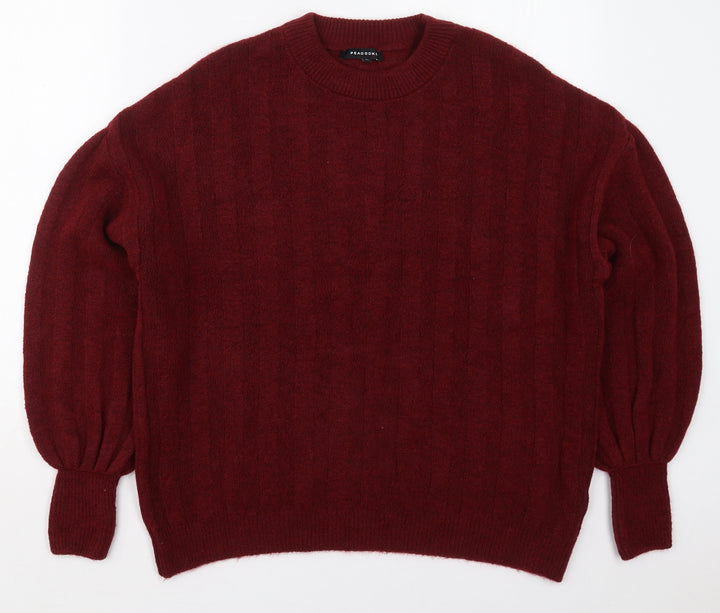 Peacocks Womens Red Crew Neck  Acrylic Pullover Jumper Size M
