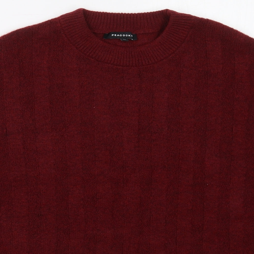 Peacocks Womens Red Crew Neck  Acrylic Pullover Jumper Size M