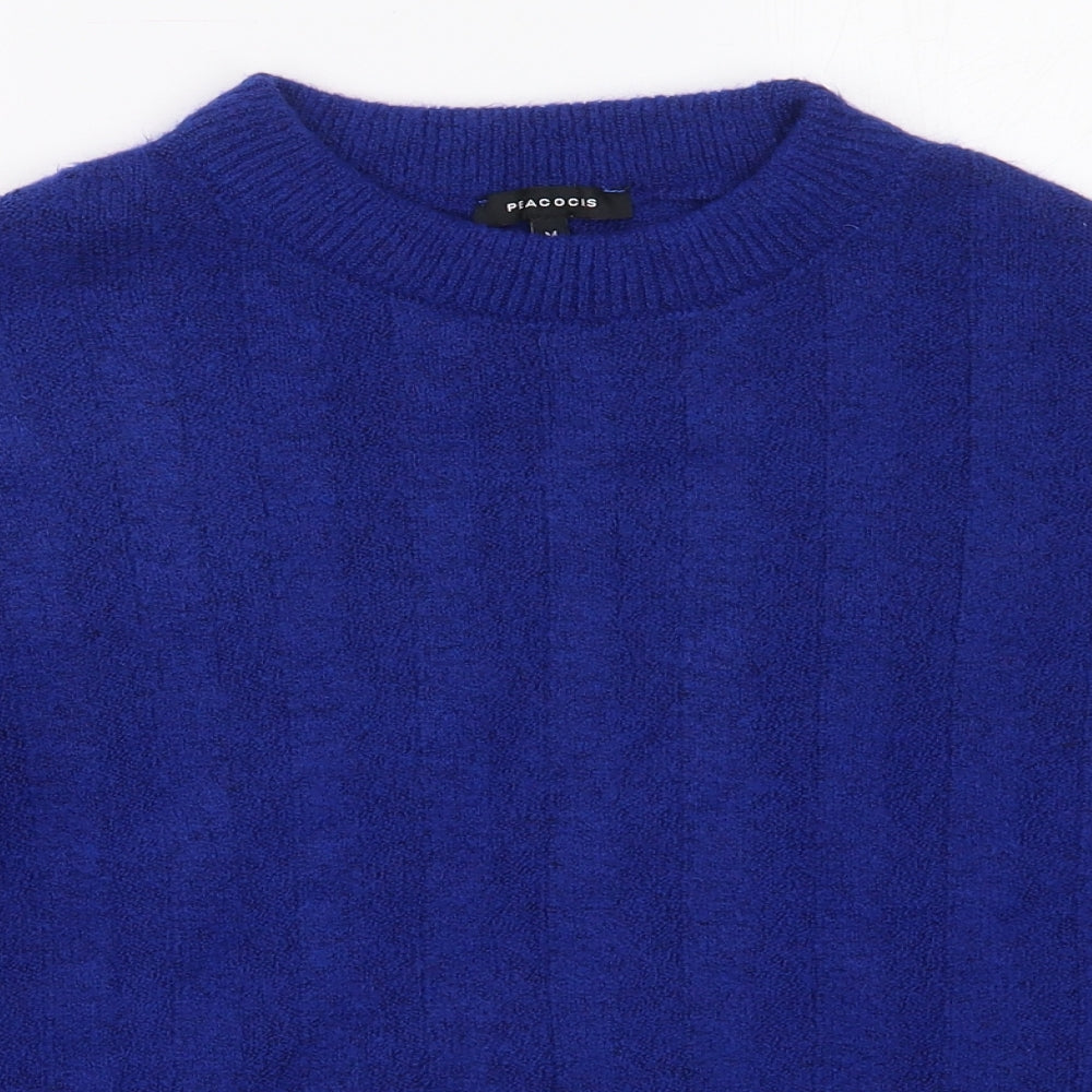 Peacocks Womens Blue Crew Neck  Acrylic Pullover Jumper Size M