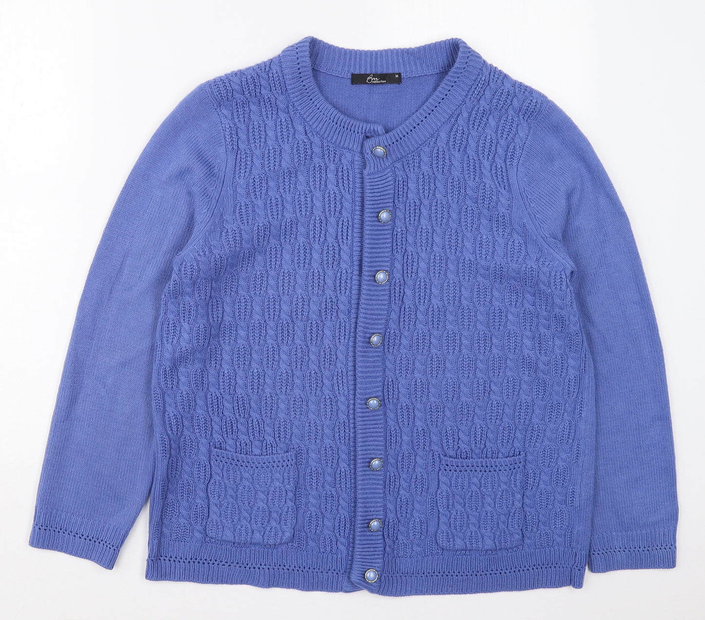 Bonmarché Womens Blue Crew Neck  Acrylic Cardigan Jumper Size M