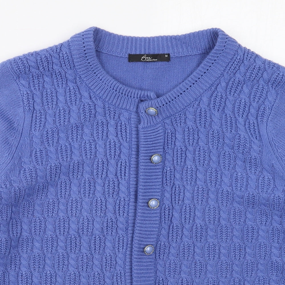 Bonmarché Womens Blue Crew Neck  Acrylic Cardigan Jumper Size M
